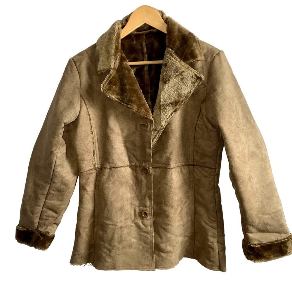 CAFE Coat Women's Size Medium Faux Suede and Fur Y2K Medium !